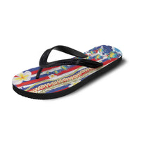 Hawaiian Sea Turtles and Plumeria Flip Flops with Lei and Flag Grunge Style LT03 - Polynesian Pride