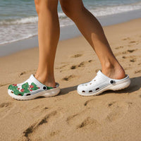 Hawaiian Taro Leaves-Hibiscus and Plumeria Clogs Shoes Polynesian Art-Kakau Tattoo White