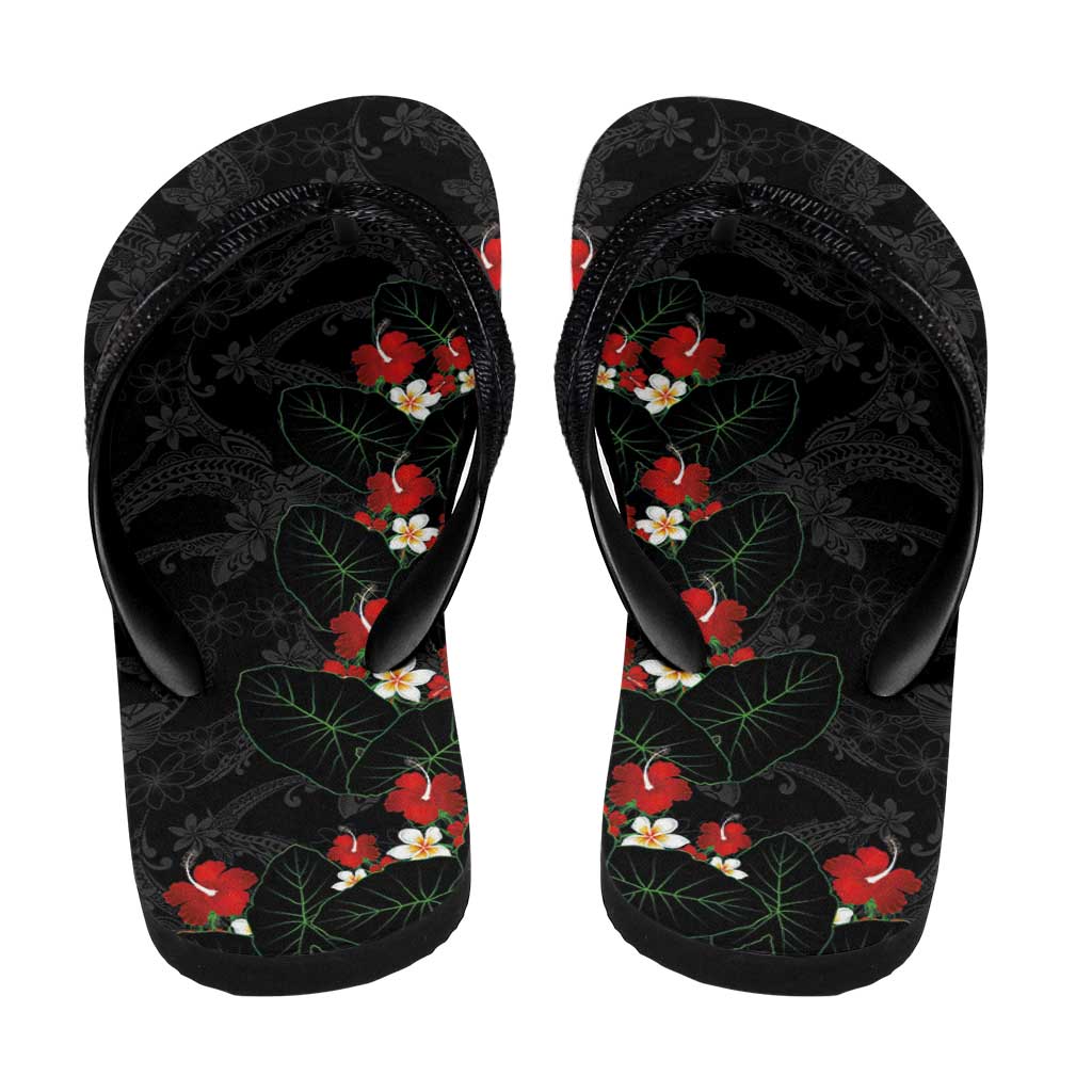 Hawaiian Taro Leaves-Hibiscus and Plumeria Flip Flops Floral Tribal Tattoo Motif