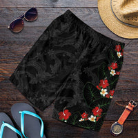 Hawaiian Taro Leaves-Hibiscus and Plumeria Shorts for Men Floral Tribal Tattoo Motif