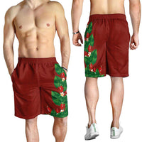 Hawaiian Taro Leaves-Hibiscus and Plumeria Shorts for Men Polynesian Art-Kakau Tattoo Red
