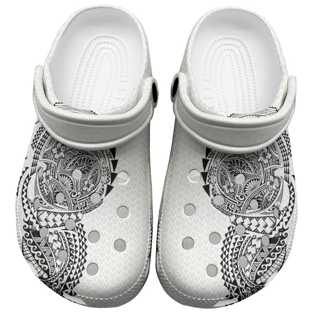 Hawaiian Traditional Tattoos Clogs Shoes Kakau Tribal Tropical Plant Motif White Color