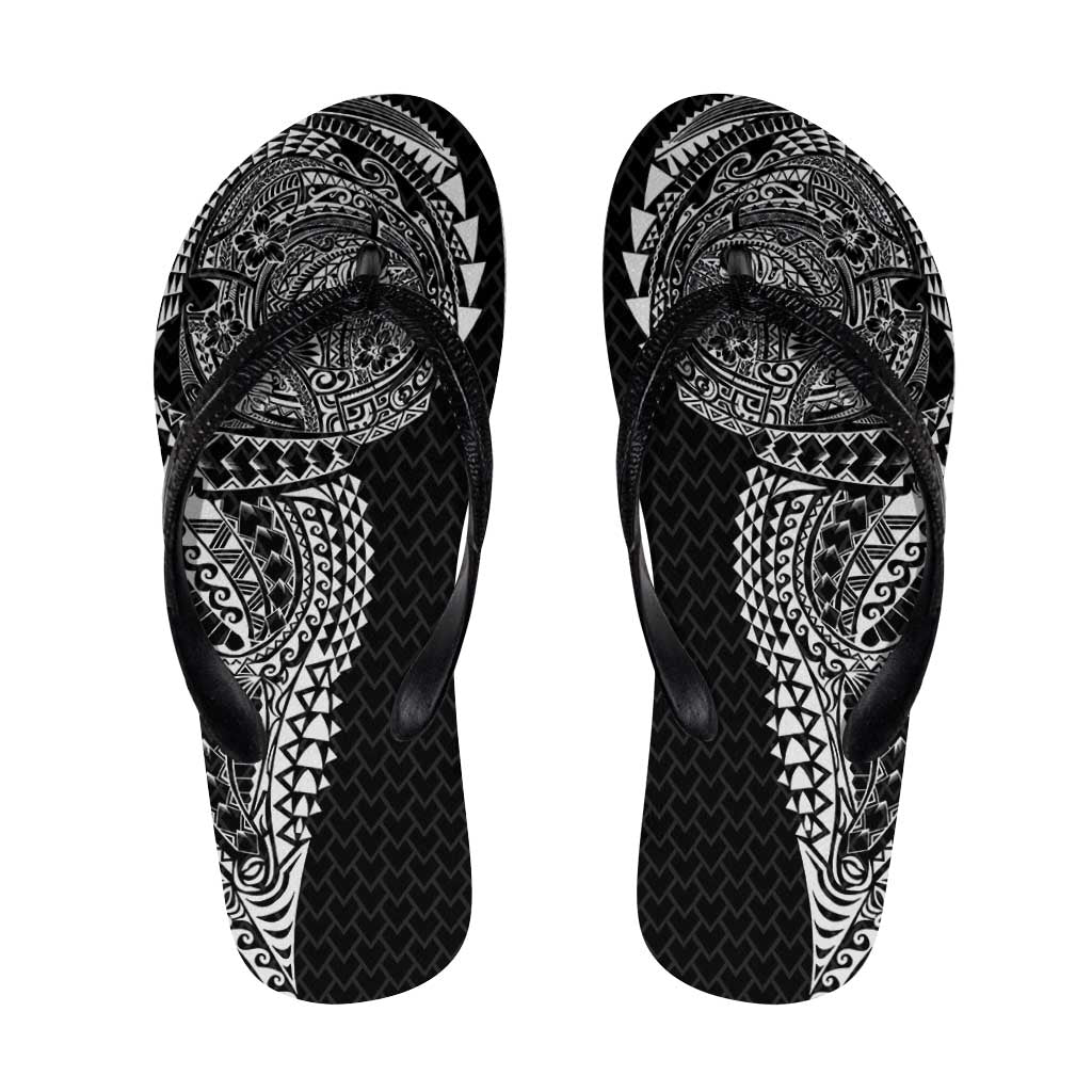 Hawaiian Traditional Tattoos Flip Flops Kakau Tribal Tropical Plant Motif Black Color