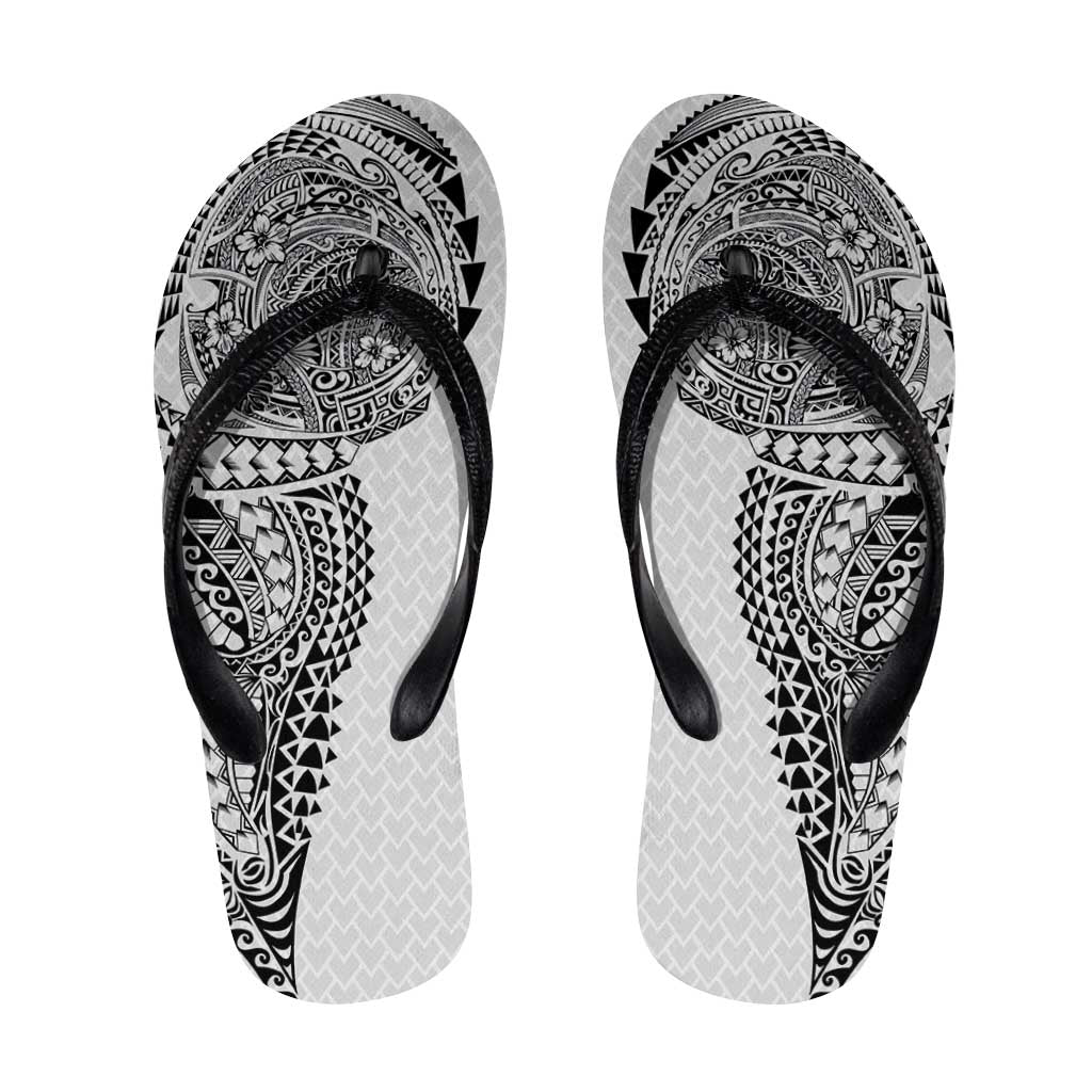Hawaiian Traditional Tattoos Flip Flops Kakau Tribal Tropical Plant Motif White Color