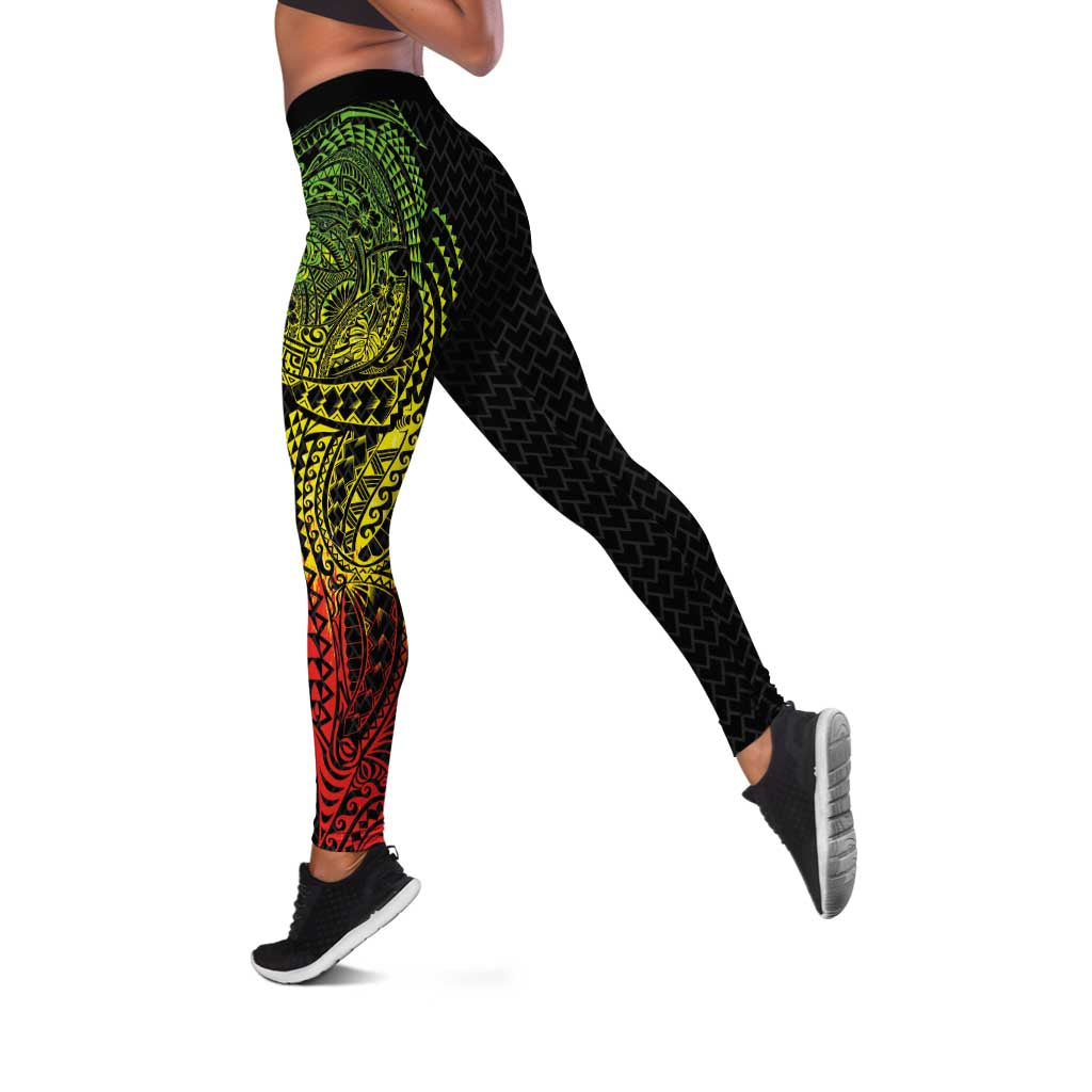 Hawaiian Traditional Tattoos Leggings Kakau Tribal Tropical Plant Motif Kanaka Maoli Flag Color Inspired