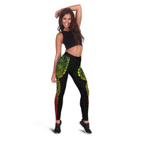 Hawaiian Traditional Tattoos Leggings Kakau Tribal Tropical Plant Motif Kanaka Maoli Flag Color Inspired