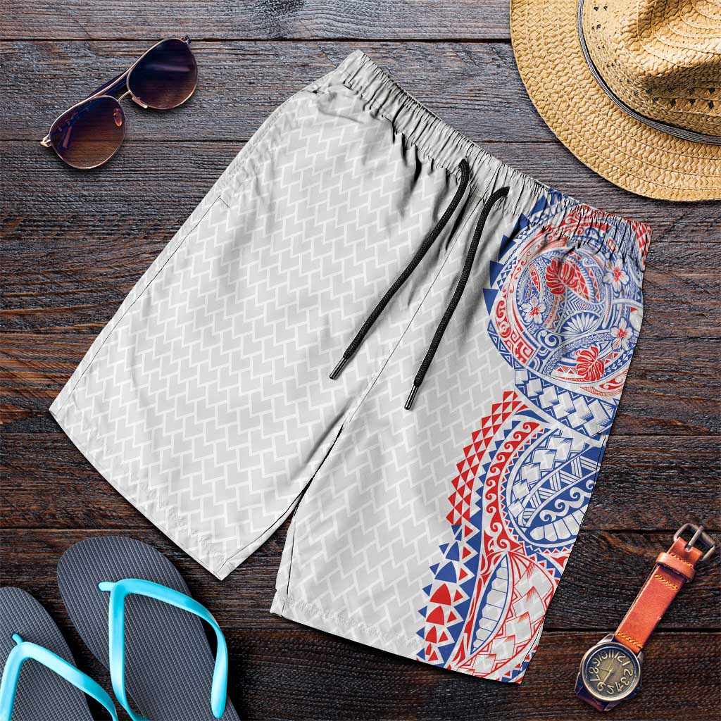 Hawaiian Traditional Tattoos Shorts for Men Kakau Tribal Tropical Plant Motif Hawaii Flag Color Inspired