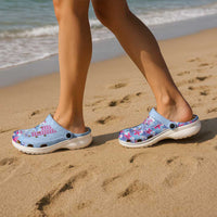 Hawaiian Tribal Manta Ray Clogs Shoes Kakau Tattoo and Flowers Surfing Waves Pattern Soft Color LT03 - Polynesian Pride