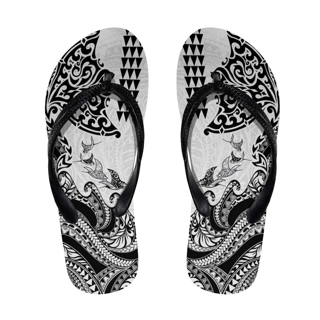 Hawaiian Tribal Manta Ray Flip Flops Kakau Tattoo and Polynesian Art Motif Pattern