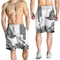Hawaiian Tribal Manta Ray Shorts for Men Kakau Tattoo and Polynesian Art Motif Pattern