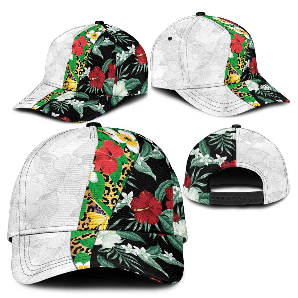Hawaiian Tropical Flowers and Leaves Classic Cap Leopard Pattern Half White Black Version LT03