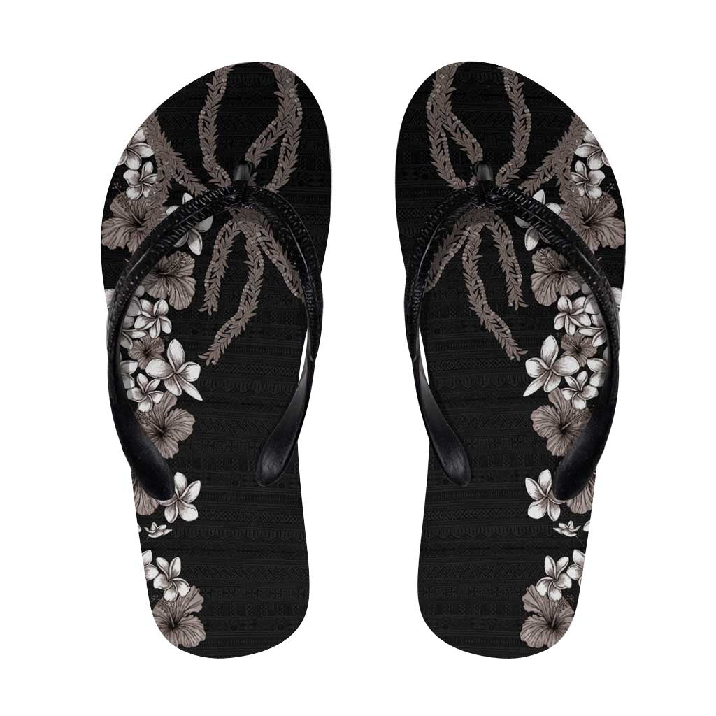 Hawaiian Tropical Flowers and Maile Pikake Flip Flops Polynesian Tribal Pattern Grayscale Mode LT03 Gery - Polynesian Pride