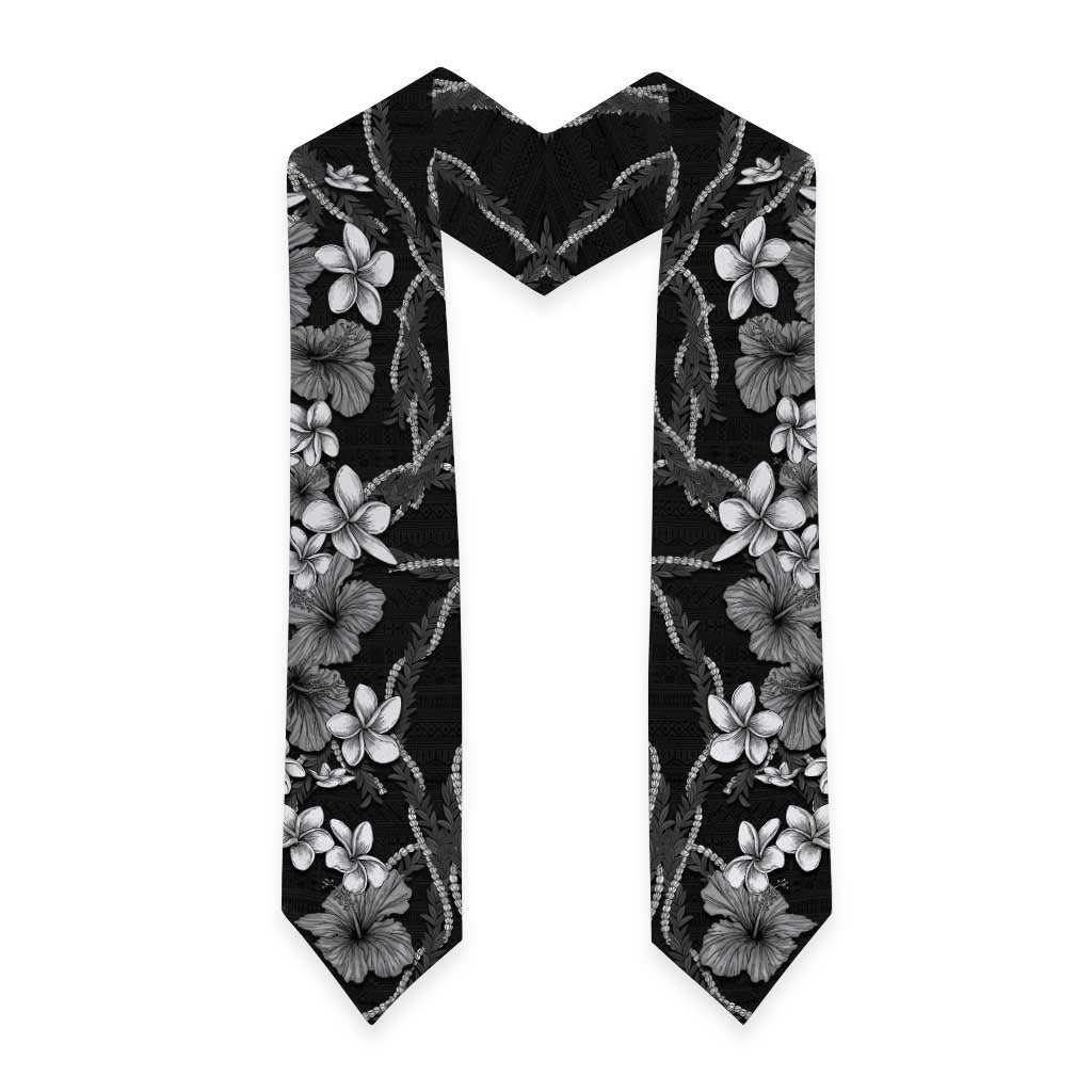 Hawaiian Tropical Flowers and Maile Pikake Graduation Stole Polynesian Tribal Pattern Grayscale Mode