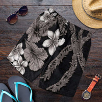 Hawaiian Tropical Flowers and Maile Pikake Shorts for Men Polynesian Tribal Pattern Grayscale Mode - Polynesian Pride