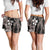 Hawaiian Tropical Flowers and Maile Pikake Shorts for Women Polynesian Tribal Pattern Grayscale Mode - Polynesian Pride