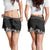 Hawaiian Tropical Flowers and Tribal Polynesian Tattoo Shorts for Women Grayscale Mode - Polynesian Pride