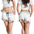 Hawaiian Tropical Flowers and Tribal Polynesian Tattoo Shorts for Women White Color - Polynesian Pride