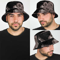 Hawaiian Tropical Plants and Chameleon Bucket Hat Polynesian Art Grayscale LT03
