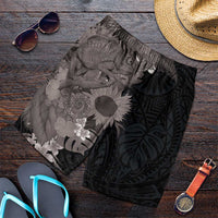 Hawaiian Tropical Plants and Chameleon Shorts for Men Polynesian Art Grayscale - Polynesian Pride