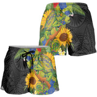 Hawaiian Tropical Plants and Chameleon Shorts for Women Polynesian Art Colorful - Polynesian Pride