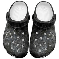 Hawaiian Tropical Plants and Tribal Whales Clogs Shoes Polynesian Art Tattoo Grayscale LT03 Black - Polynesian Pride