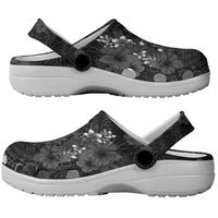 Hawaiian Tropical Plants and Tribal Whales Clogs Shoes Polynesian Art Tattoo Grayscale LT03 - Polynesian Pride