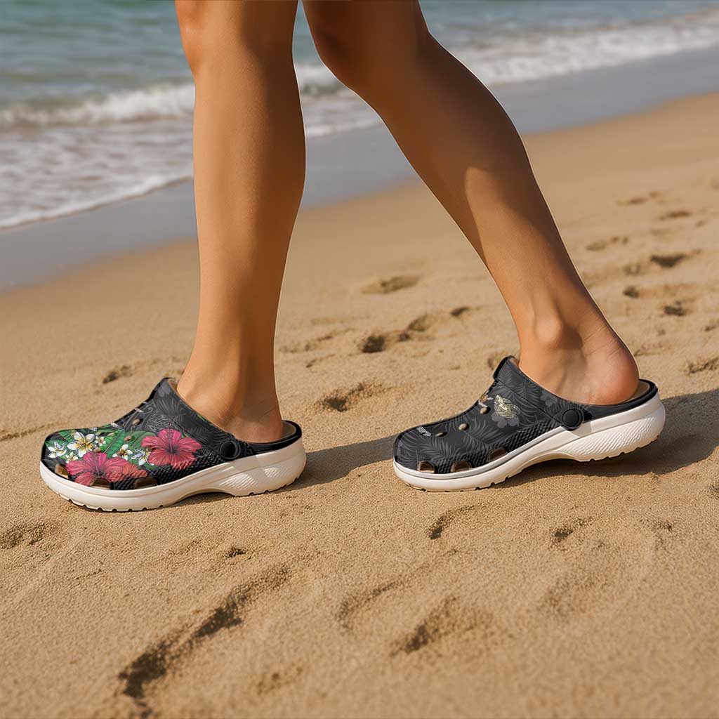 Hawaiian Tropical Plants and Turtles Clogs Shoes Polynesian Art Motifs