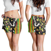 Hawaiian Tropical Plants Lei Shorts for Women Kanaka Maoli Tribal with Palaka Motifs - Polynesian Pride