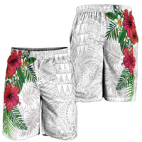 Hawaiian Tropical Plants Shorts for Men Kakau Tattoo and Polynesian Pattern Half Black White