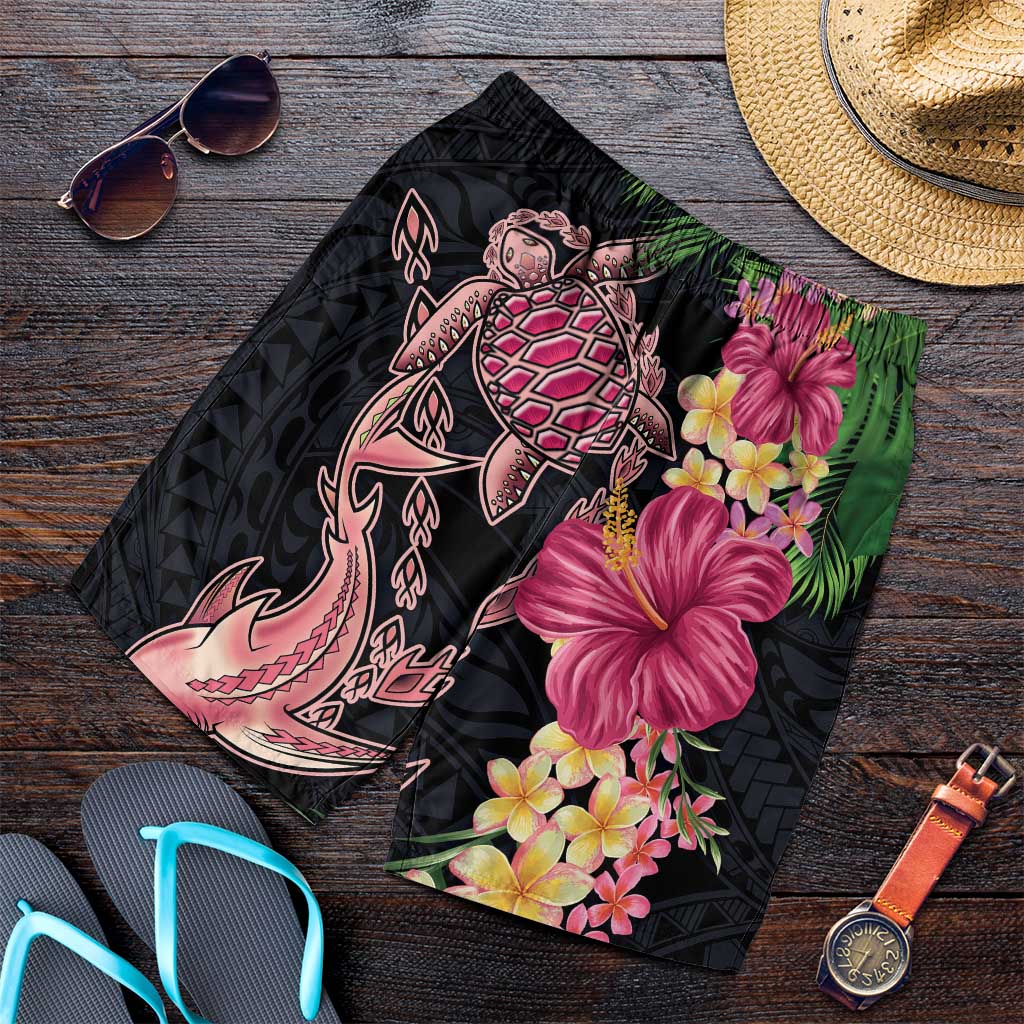 Hawaiian Tropical Plants Turtle and Shark Shorts for Men Polynesian Art Tattoo - Polynesian Pride