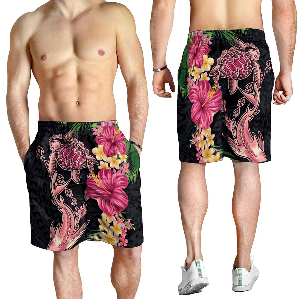 Hawaiian Tropical Plants Turtle and Shark Shorts for Men Polynesian Art Tattoo - Polynesian Pride