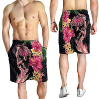 Hawaiian Tropical Plants Turtle and Shark Shorts for Men Polynesian Art Tattoo - Polynesian Pride