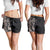 Hawaiian Tropical Plants Turtle and Shark Shorts for Women Polynesian Art Tattoo Grayscale Color - Polynesian Pride