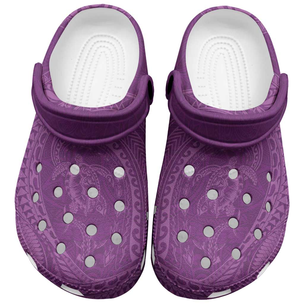 Hawaiian Turtle and Shark Clogs Shoes Kakau Tribal with Polynesian Pattern Pink Color