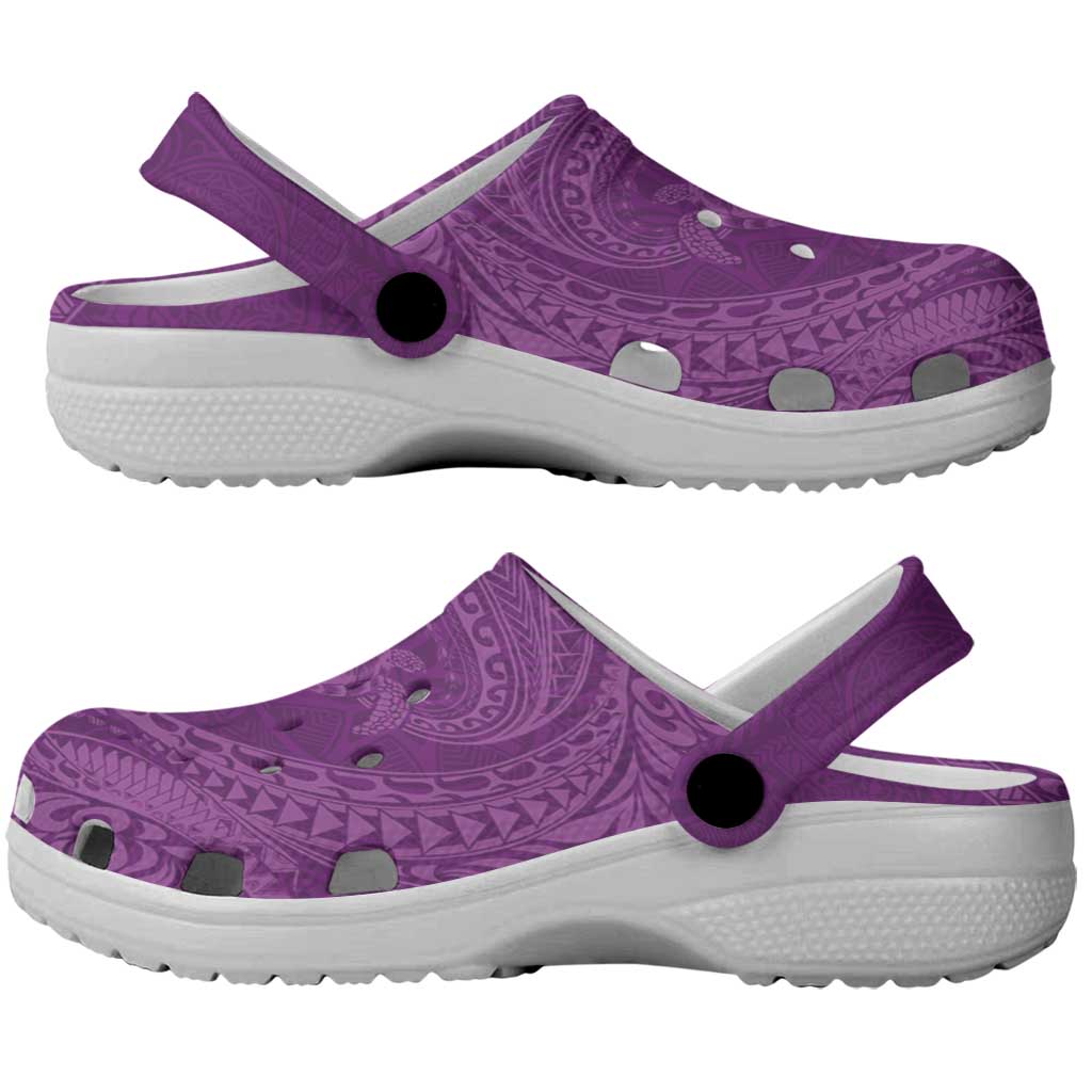 Hawaiian Turtle and Shark Clogs Shoes Kakau Tribal with Polynesian Pattern Pink Color