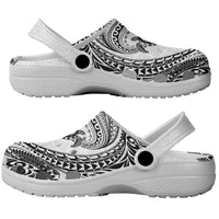 Hawaiian Turtle and Shark Clogs Shoes Kakau Tribal with Polynesian Pattern White Color