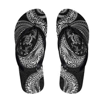 Hawaiian Turtle and Shark Flip Flops Kakau Tribal with Polynesian Pattern Black Color