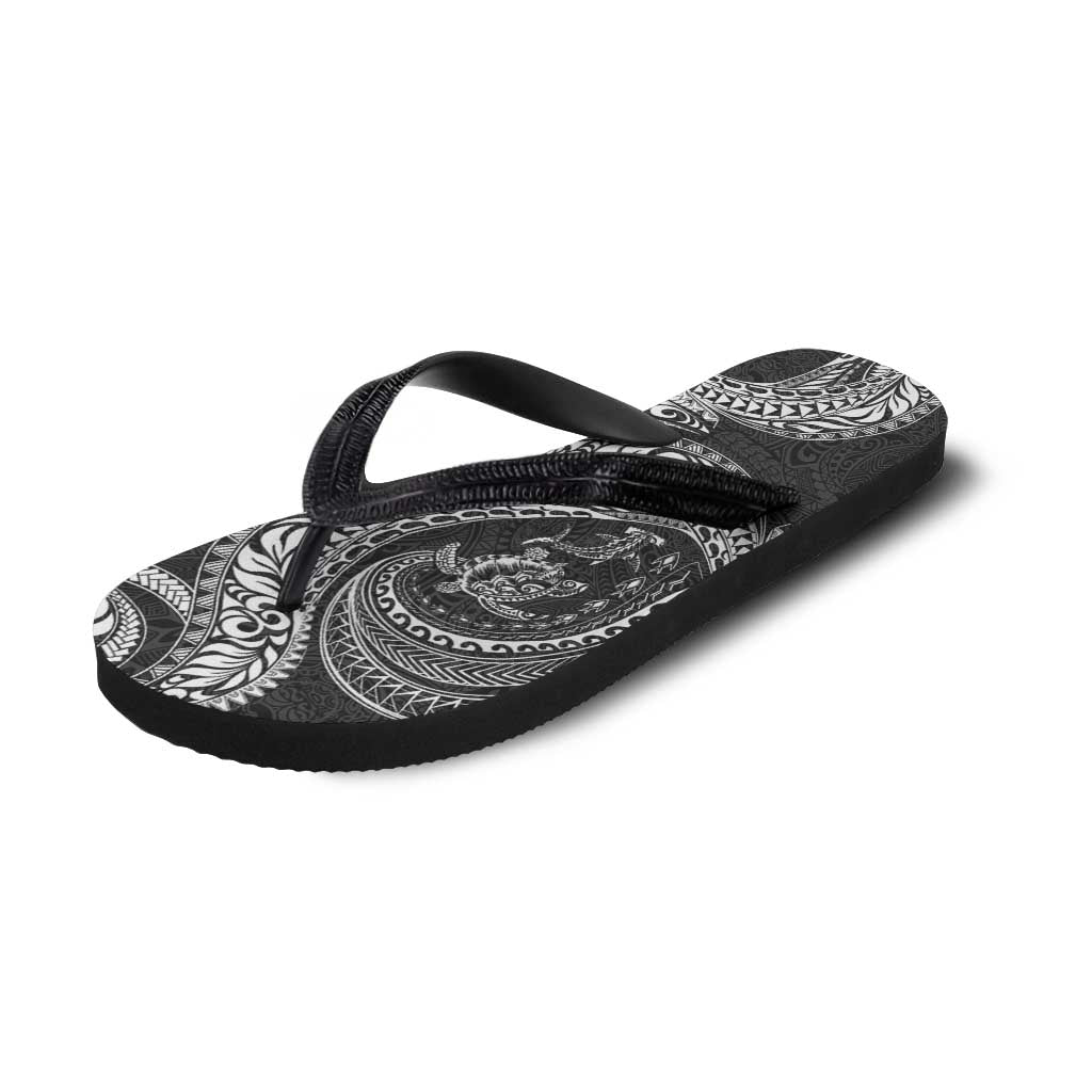 Hawaiian Turtle and Shark Flip Flops Kakau Tribal with Polynesian Pattern Black Color