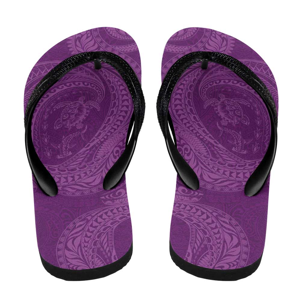 Hawaiian Turtle and Shark Flip Flops Kakau Tribal with Polynesian Pattern Pink Color
