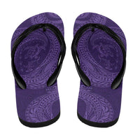 Hawaiian Turtle and Shark Flip Flops Kakau Tribal with Polynesian Pattern Purple Color