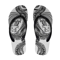 Hawaiian Turtle and Shark Flip Flops Kakau Tribal with Polynesian Pattern White Color
