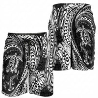 Hawaiian Turtle and Shark Shorts for Men Kakau Tribal with Polynesian Pattern Black Color