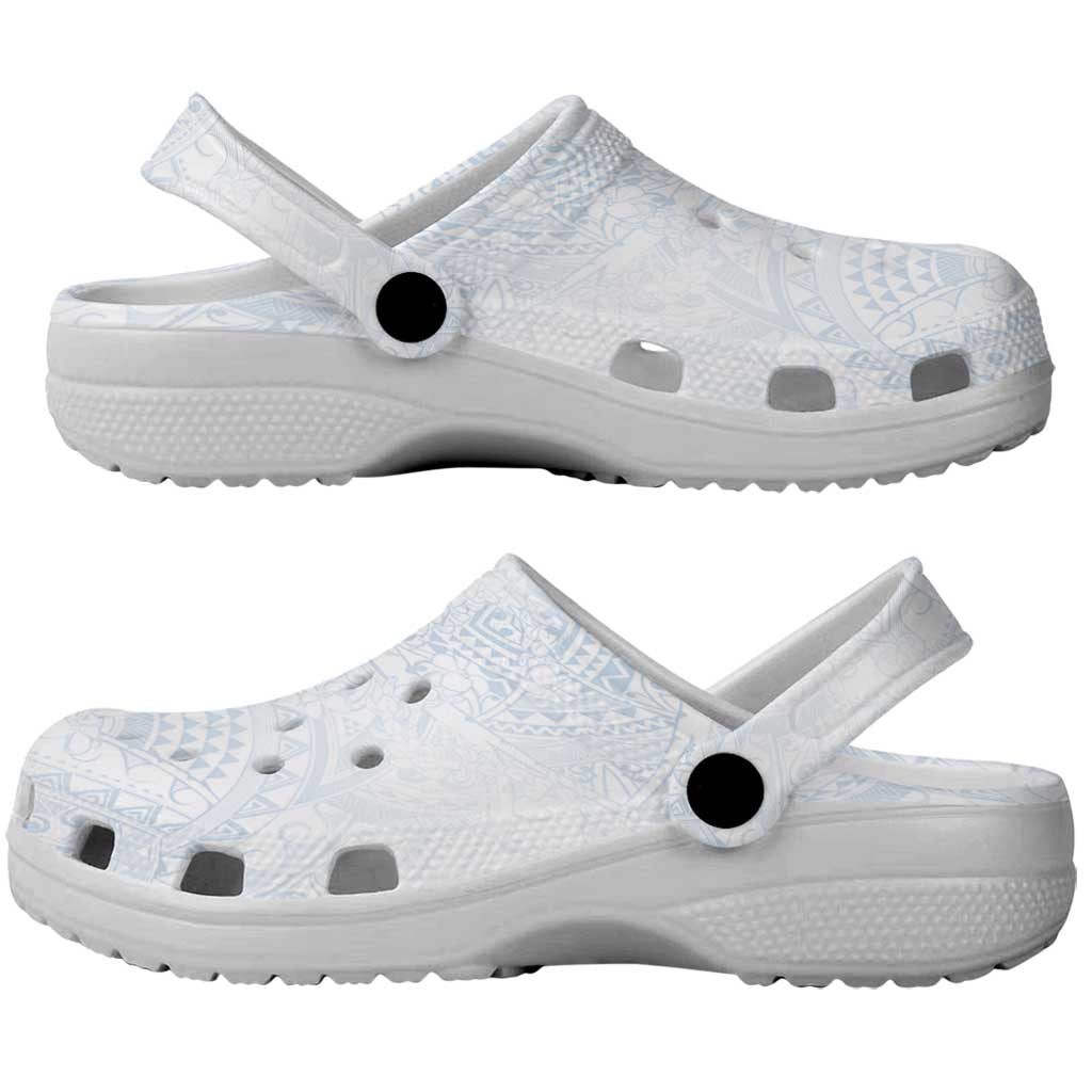 Hawaiian Turtles and Leis Clogs Shoes Tribal Kakau Pattern Airy White Blue Cloud Vibe