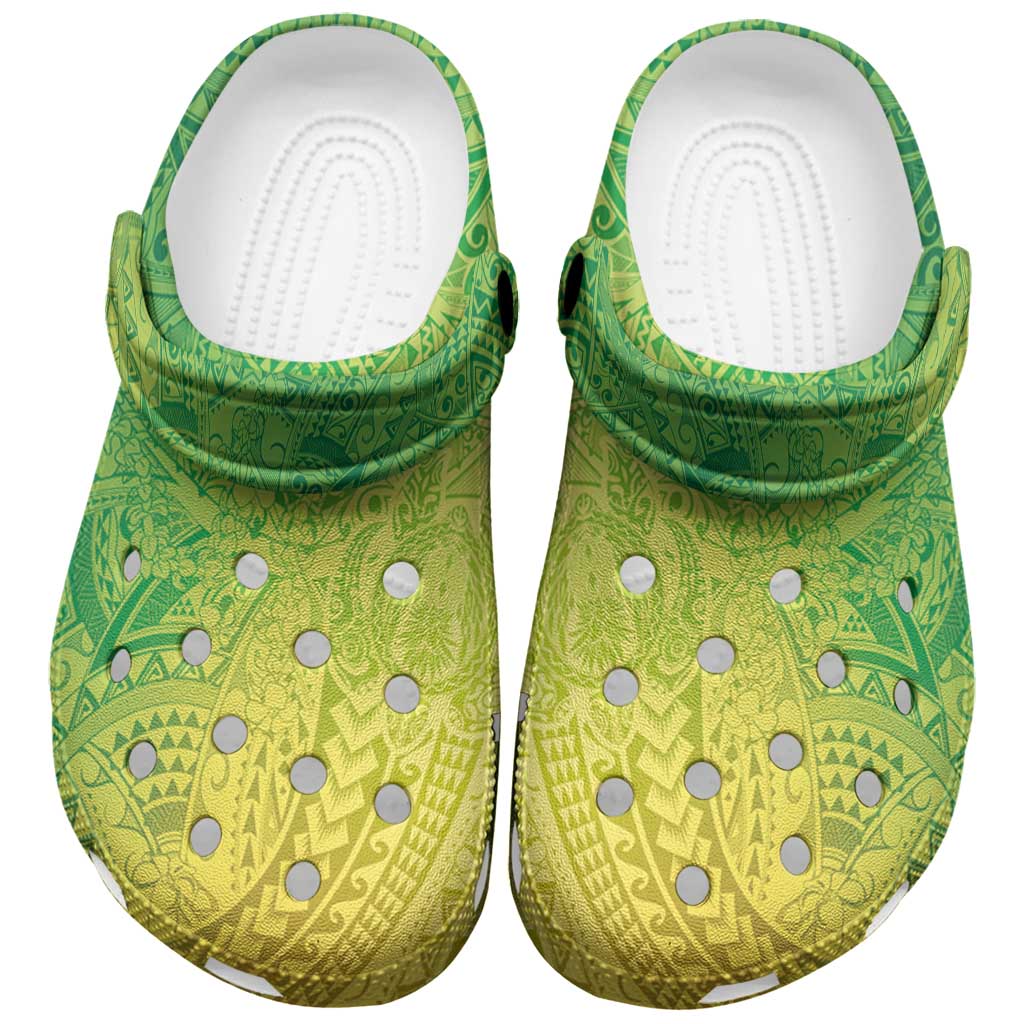 Hawaiian Turtles and Leis Clogs Shoes Tribal Kakau Pattern Fresh Summer Vibe