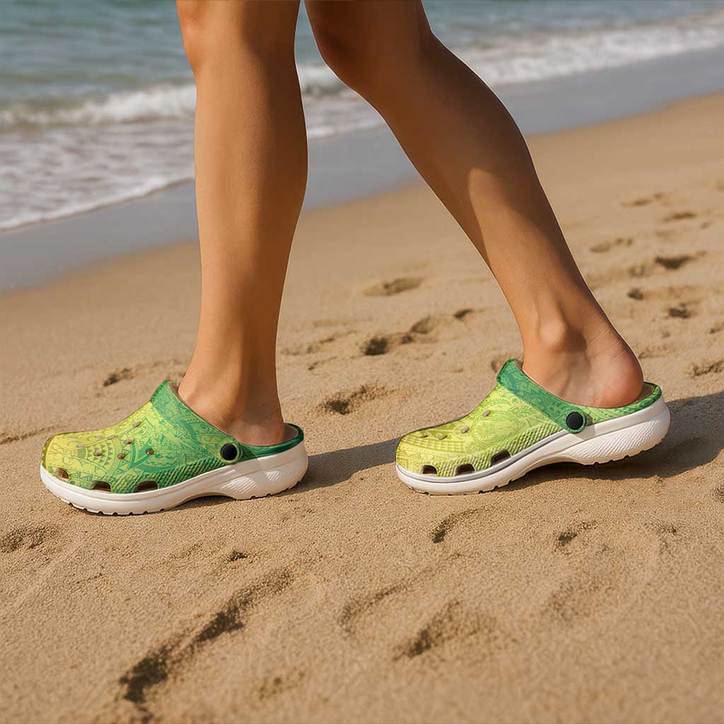 Hawaiian Turtles and Leis Clogs Shoes Tribal Kakau Pattern Fresh Summer Vibe