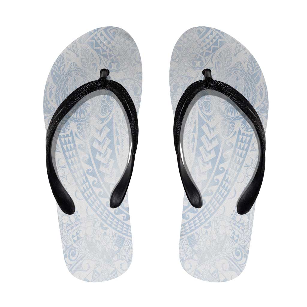 Hawaiian Turtles and Leis Flip Flops Tribal Kakau Pattern Airy White Blue Cloud Vibe LT03 White - Polynesian Pride