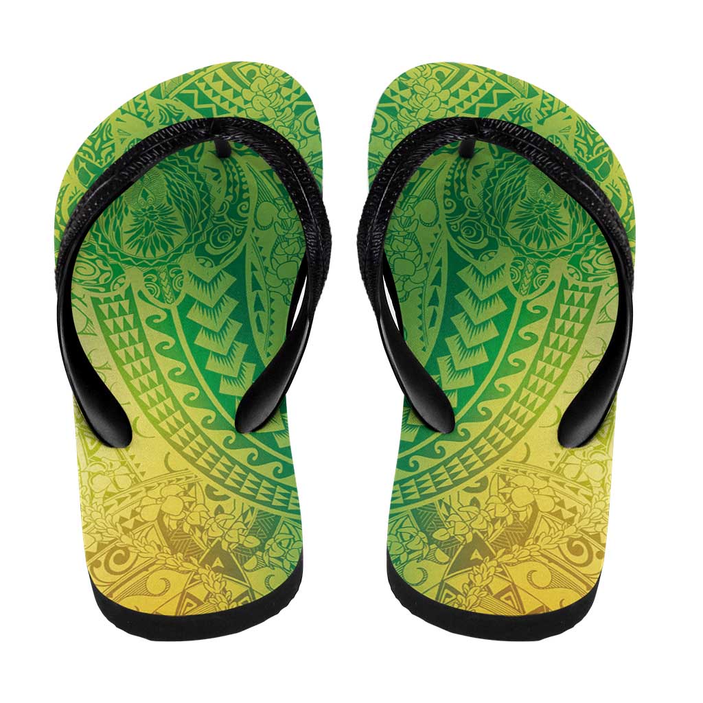 Hawaiian Turtles and Leis Flip Flops Tribal Kakau Pattern Fresh Summer Vibe
