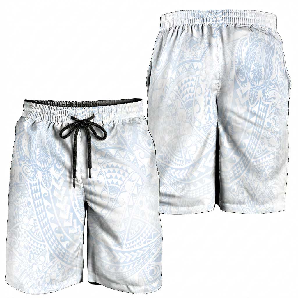 Hawaiian Turtles and Leis Shorts for Men Tribal Kakau Pattern Airy White Blue Cloud Vibe