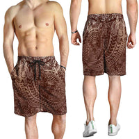 Hawaiian Turtles and Leis Shorts for Men Tribal Kakau Pattern Mocha Mousse Color