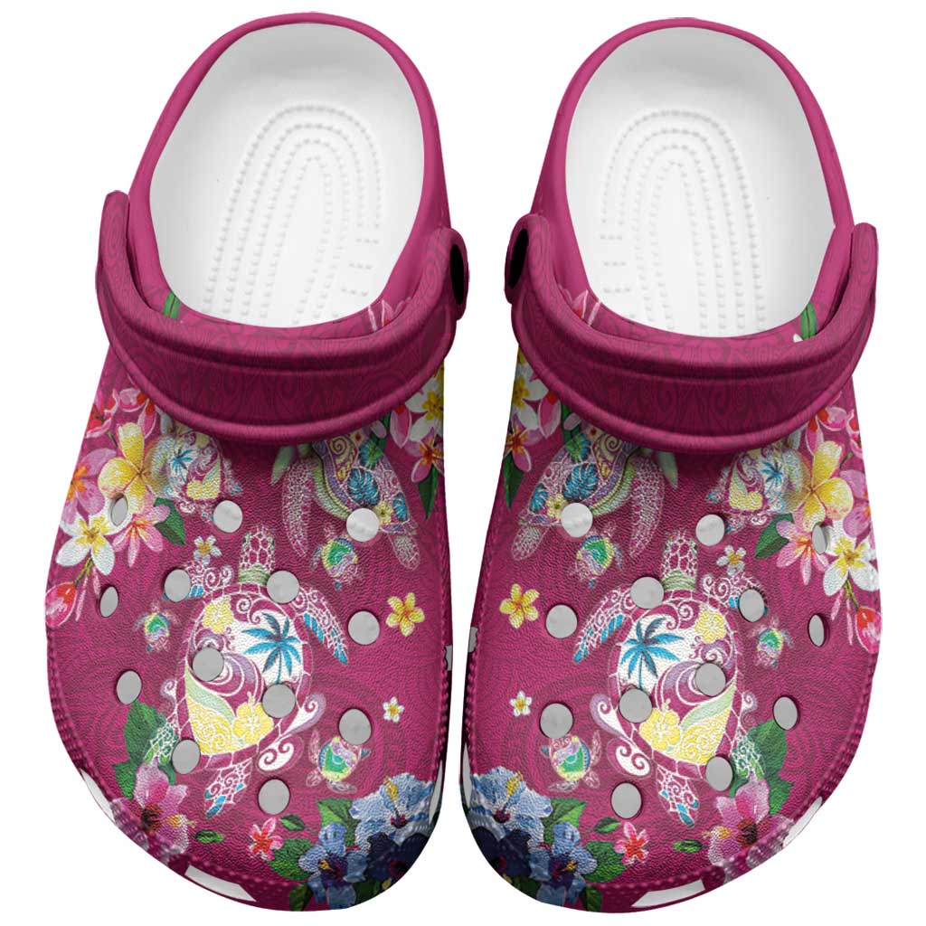 Hawaiian Turtles and Tropical Plants Clogs Shoes Pink Watercolor